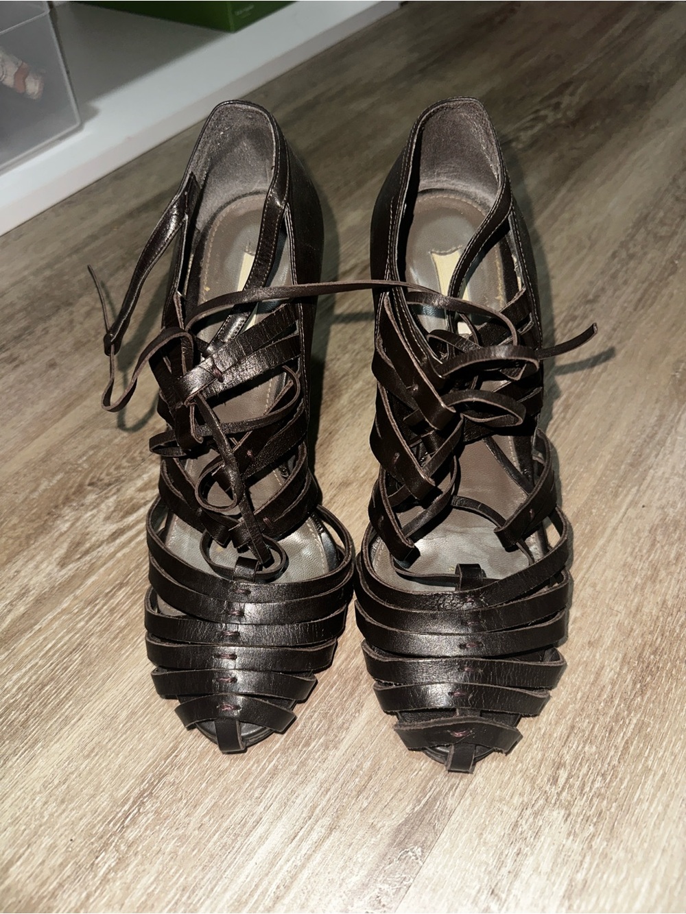 Zara Leather Lace-Up Gladiator Heels – Black – Women’s Size 10 (EU 41)